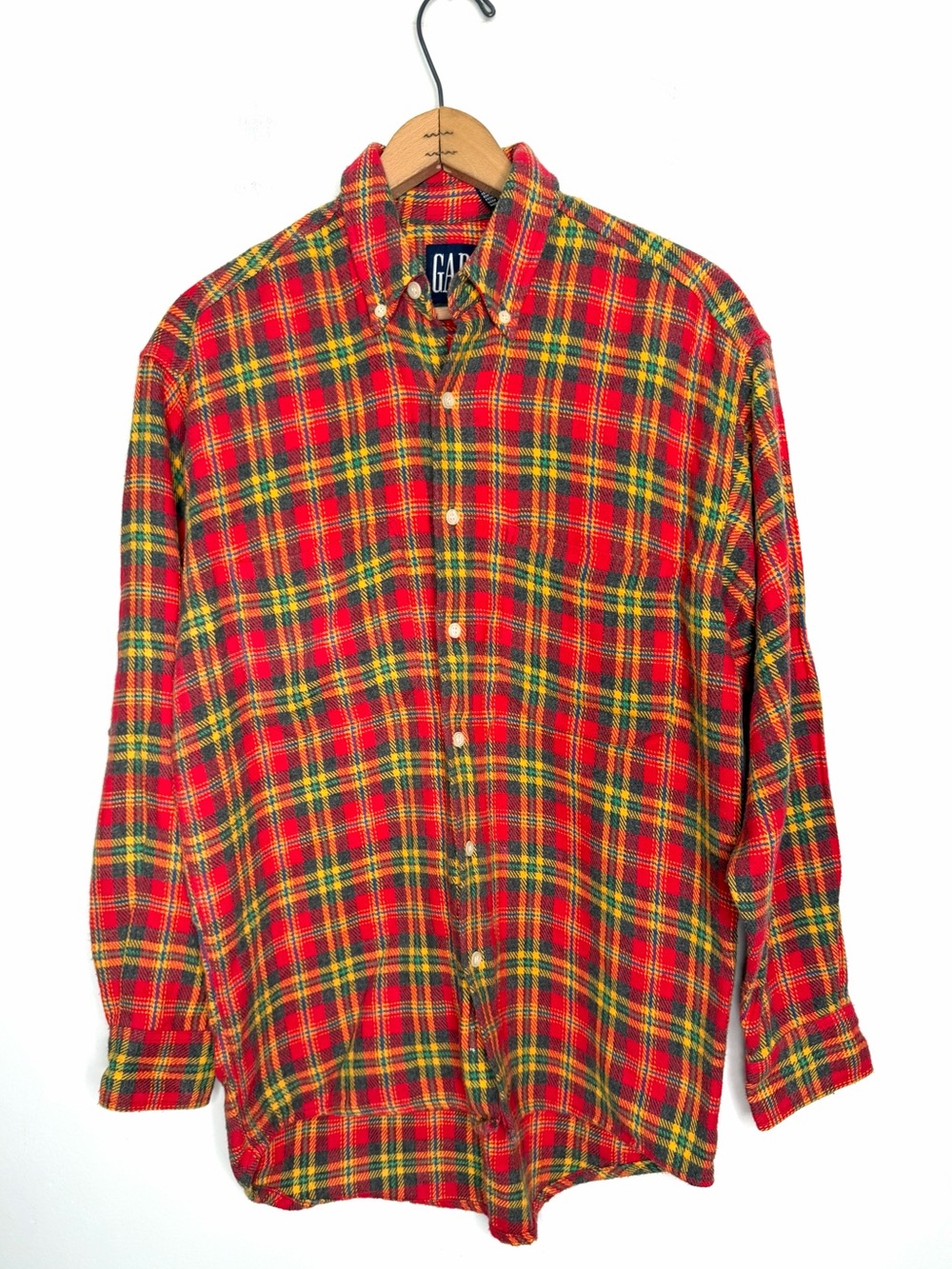 Gap Men’s Vintage 90’s Button Down Flannel Shirt Red and Yellow Plaid Size Small